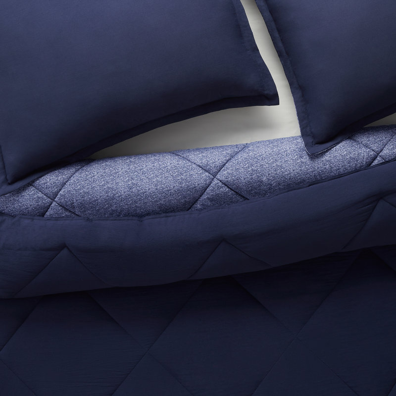 Serta Supersoft Cooling Bed Set, Reversible Bedding Comforter and Solid Sheet Set, King, Navy