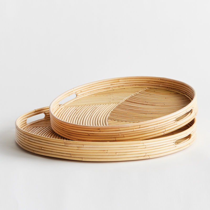 Jelani Cane Round Trays, 23.5"Wx23.5"Dx2.25"H, 19.75"W x19.75"Dx2.25"H , Round