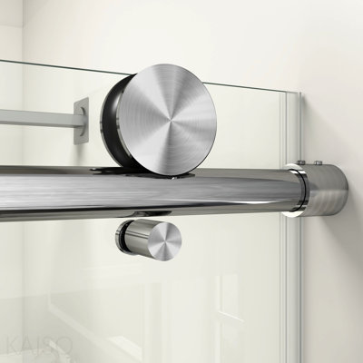 Porte de douche coulissante simple, 142-152 cm (L) x 193 cm (H), sans cadre, avec verre trempé de 6 mm (1/4 po), pour douche à l'italienne, finition nickel brossé CM-25D06-60BNX