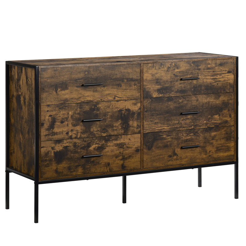 Oscar 6 Drawer 123Cm W Double Dresser, Dark Wood