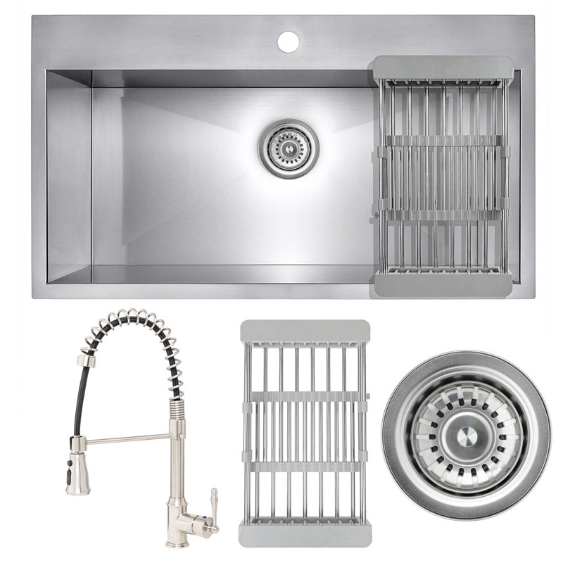 30-Inch Brushed Stainless Steel Single Bowl Kitchen Sink with Faucet