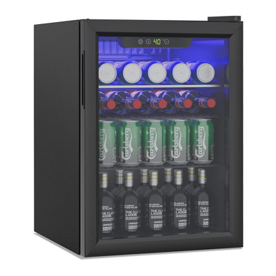 Erivess 2.6 Cu.ft 95 Can Beverage Refrigerator, Quiet Mini Fridge with Smart Thermostat, LED Digital Display, Glass Door, Adjustable Shelf