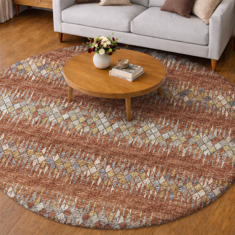 Premium Machine Washable Dream Shag Chevron Rug, 8' Round, Spice