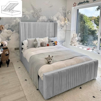 Monai Bed - Wingback Ottoman Storage with Plush Velvet Gas Lift and Headboard