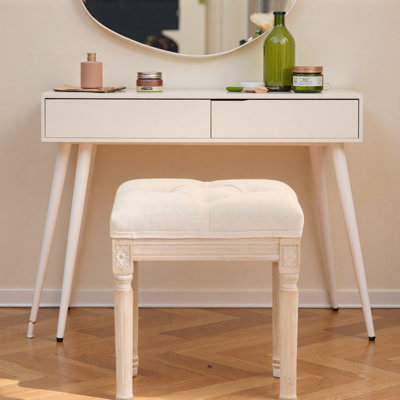French Style Bench, Linen Fabric Entryway Bench, Upholstered Tufted End Of Bed Bench With Brushed Wood Legs