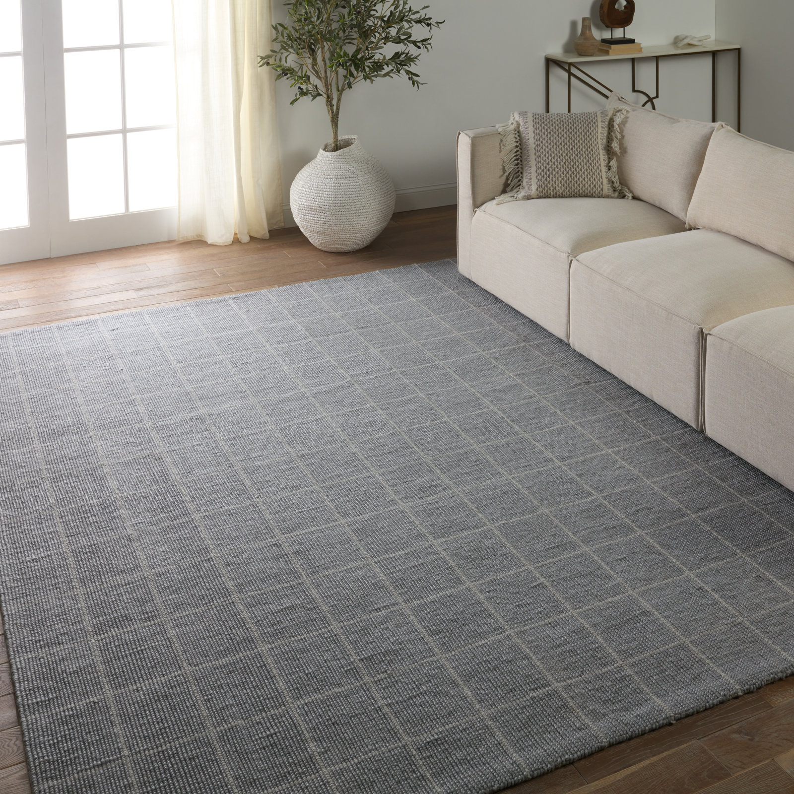 Silver Gray Hand-Woven Striped Rug, Rectangle 8' x 10'