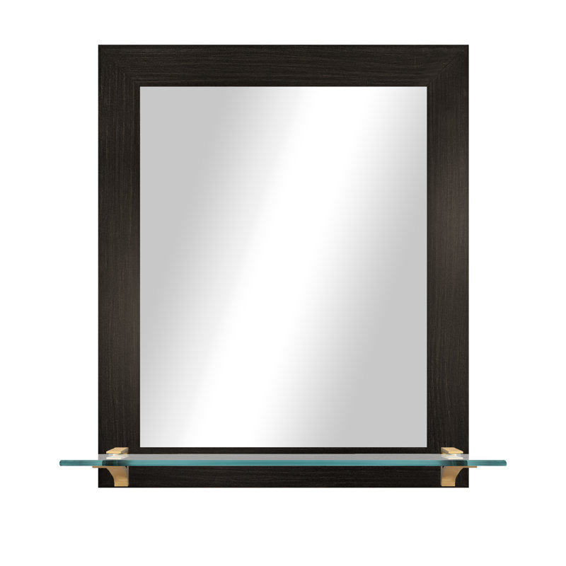 Kridia Flat Wall Mirror, Vertical, 25.5" H x 21.5" W, Dark Brown/Brass