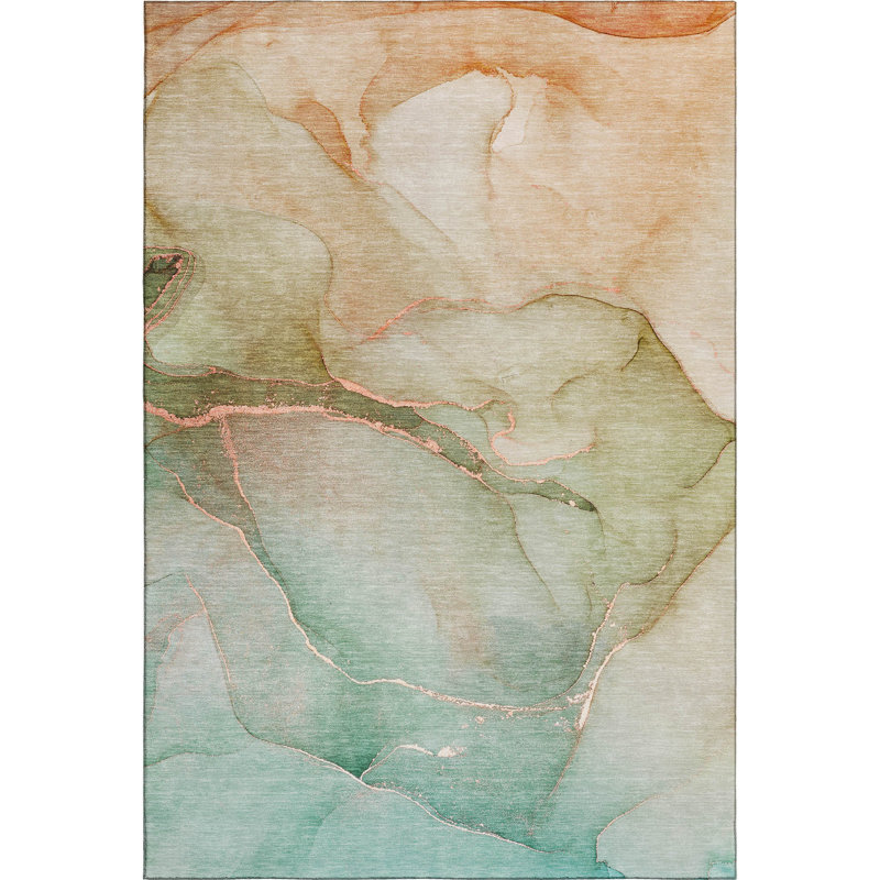 Premium Machine Washable Cerrito AMF508 Teal Rug, Rectangle 8' x 10'