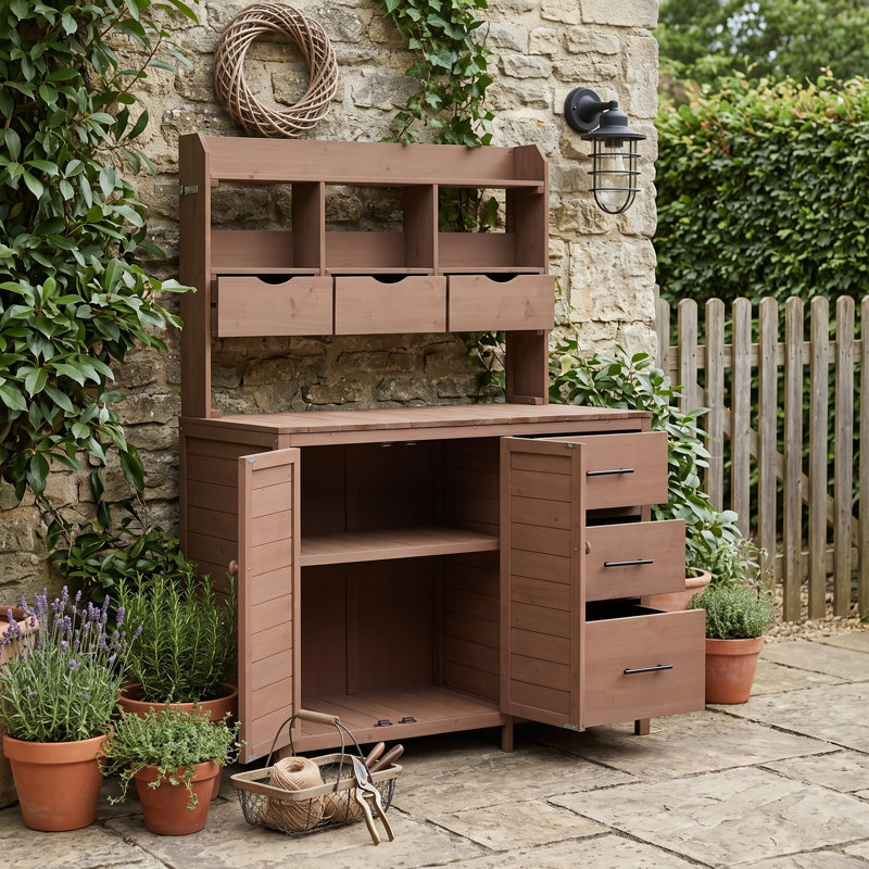Solid Wood Potting Bench, Brown