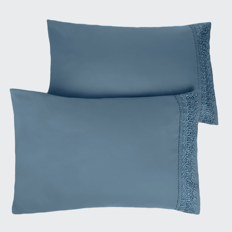 Ensemble de 2 taies d'oreiller Southshore Fine Linens Vilano à ourlet en dentelle, bleu couronne, en microfibre doublement brossée 110 g/m² avec bordure en dentelle au crochet, infroissable et lavable à la machine, format Queen/Standard
