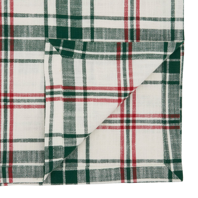 Green & White Festive Holiday Plaid Cotton Table Runner 14" W X 72" L