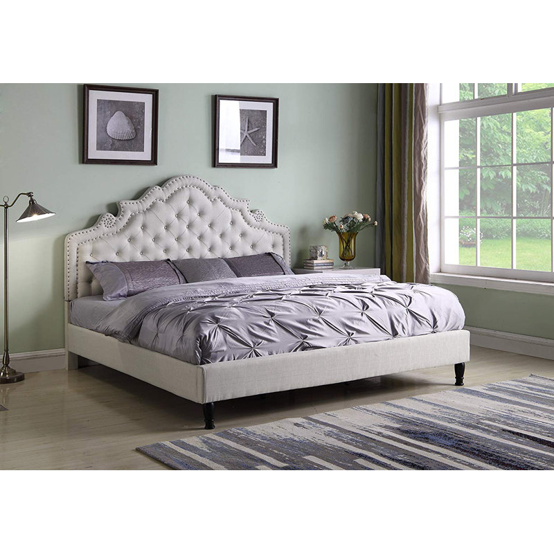 Annaline Upholstered Wingback Bed, Beige, King