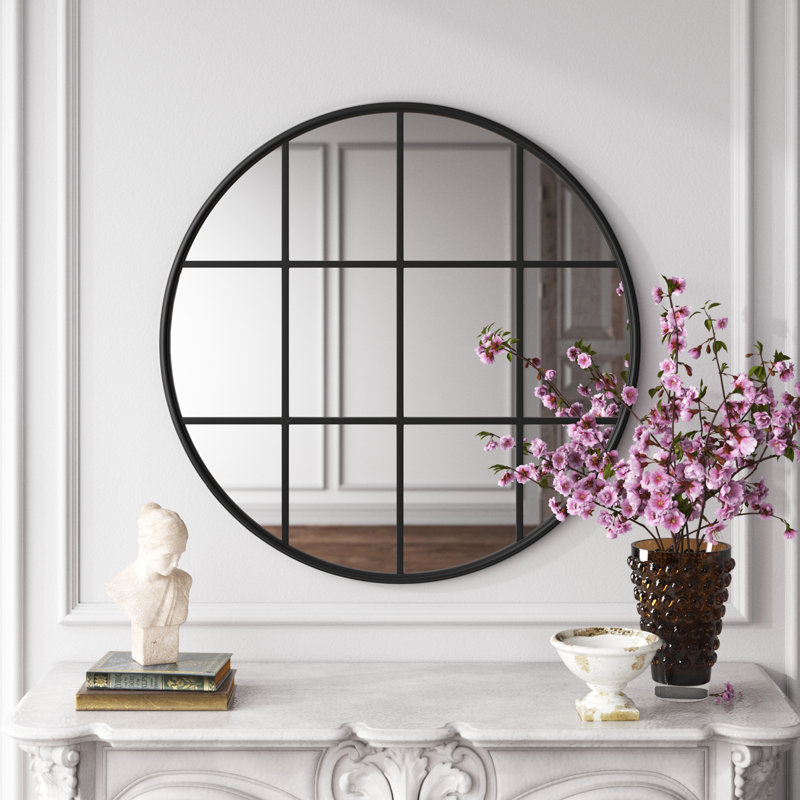 Karle Metal Flat Wall Mirror, 41.75" x 41.75", Black