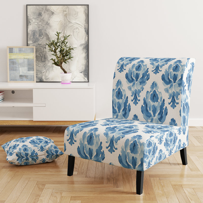 Fauteuil rembourré Boho - Fauteuil de chambre bleu et blanc Ikat Cloud Cloud, Pantoufle sans accoudoirs