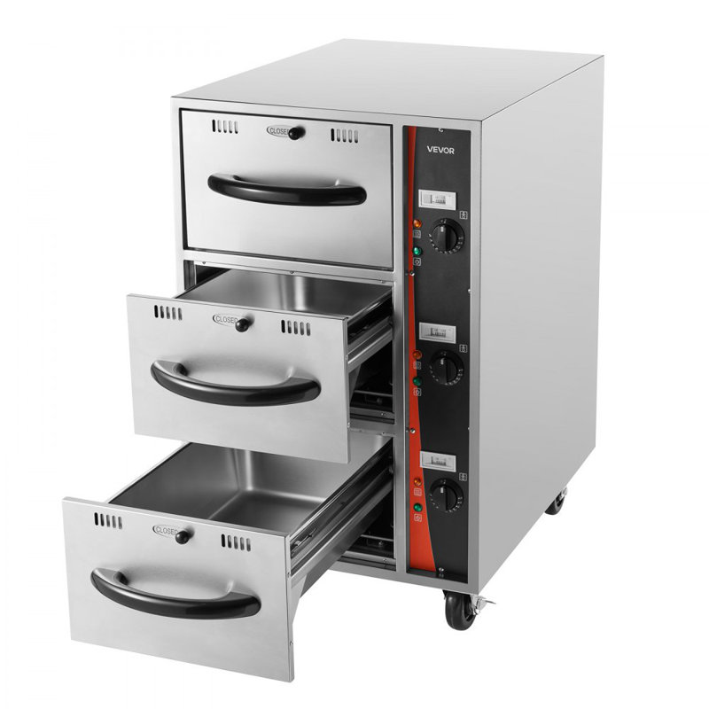Chaufferette commerciale commerciale à tiroirs, chauffe-plats en acier inoxydable à trois tiroirs, armoire compacte autoportante, 85 ° F à 185 ° F, pour un restaurant, un hôtel et une boulangerie