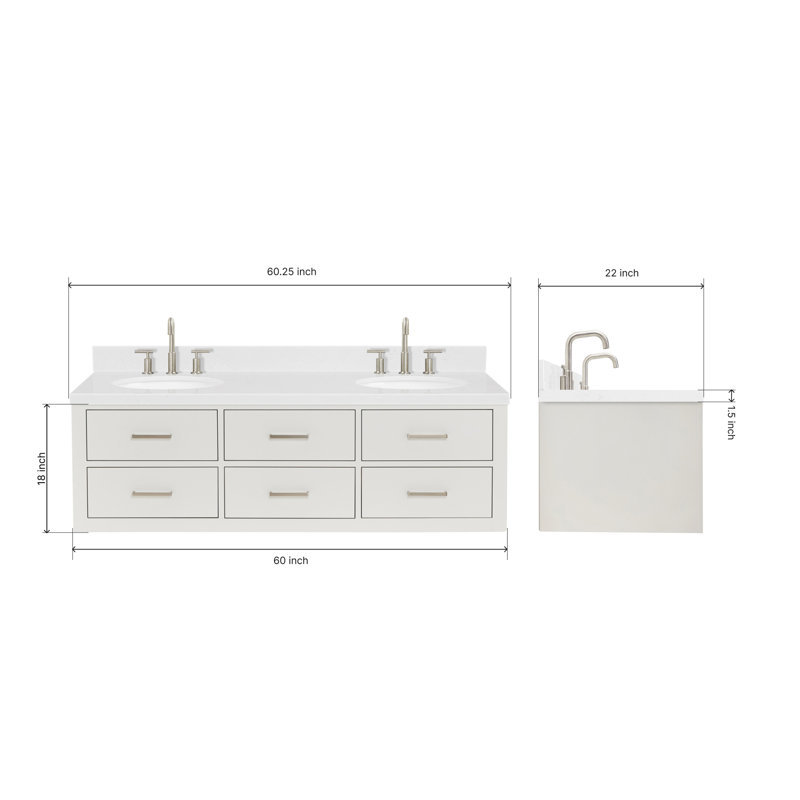 Macmullin 72.25'' W Double Vanity, White, 60"