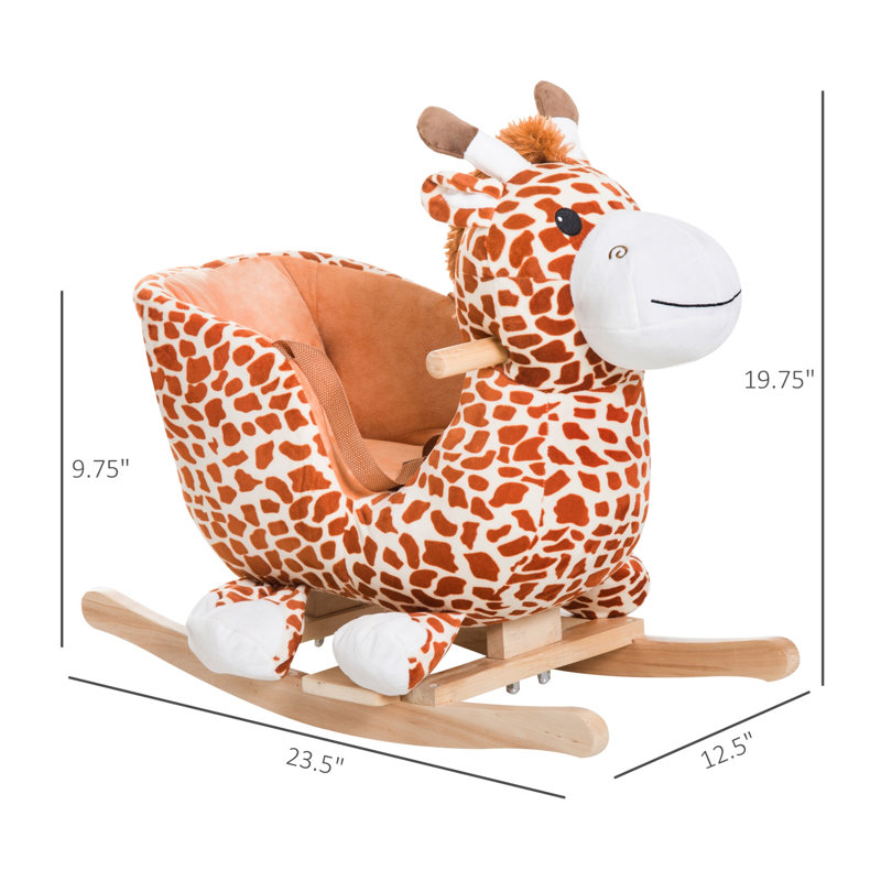 Cheval à bascule en bois de style girafe en bois avec fonction musicale