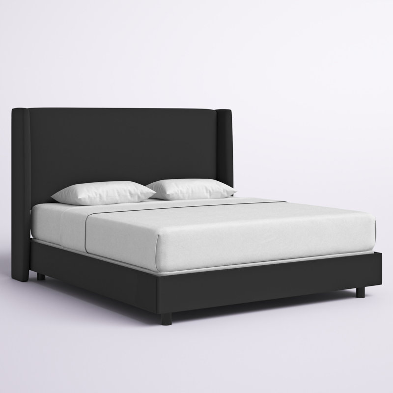 Dinapoli Upholstered Wingback Bed, Full, Classic Black Performance Velvet