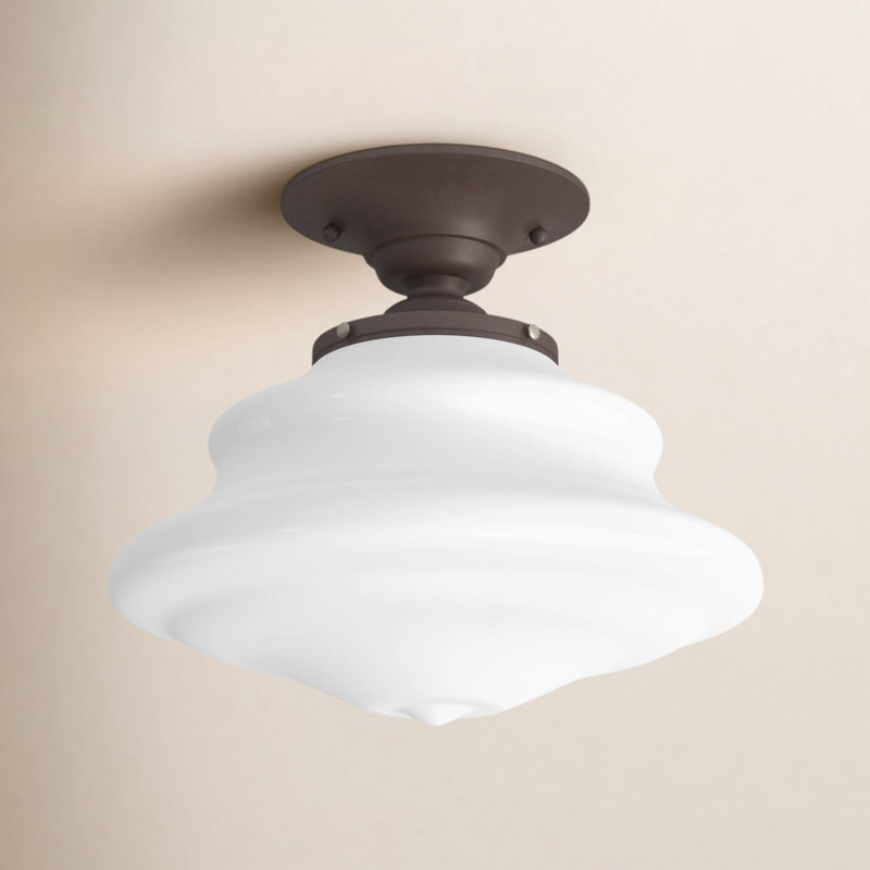 Glass Semi Flush Mount, Old Bronze, 8" H x 9.5" W x 9.5" D