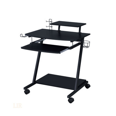 Stylish Black Finish Gaming Desk With Open Storage And Keyboard Tray For Enhanced Gaming Experience