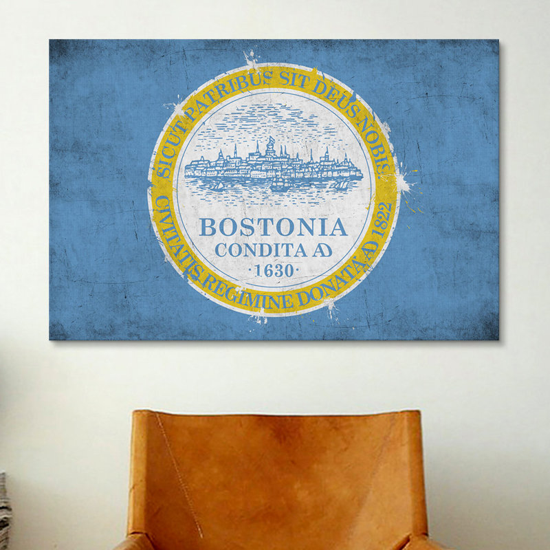 «Boston, Massachusetts Flag», impression sur toile, H 8 po x l 12 po x P 0,75 po, Pas de tapis, Toile tendue