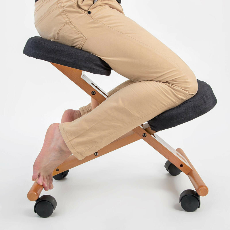 Chaise à appui-genoux Jasinski, Noir, Naturel