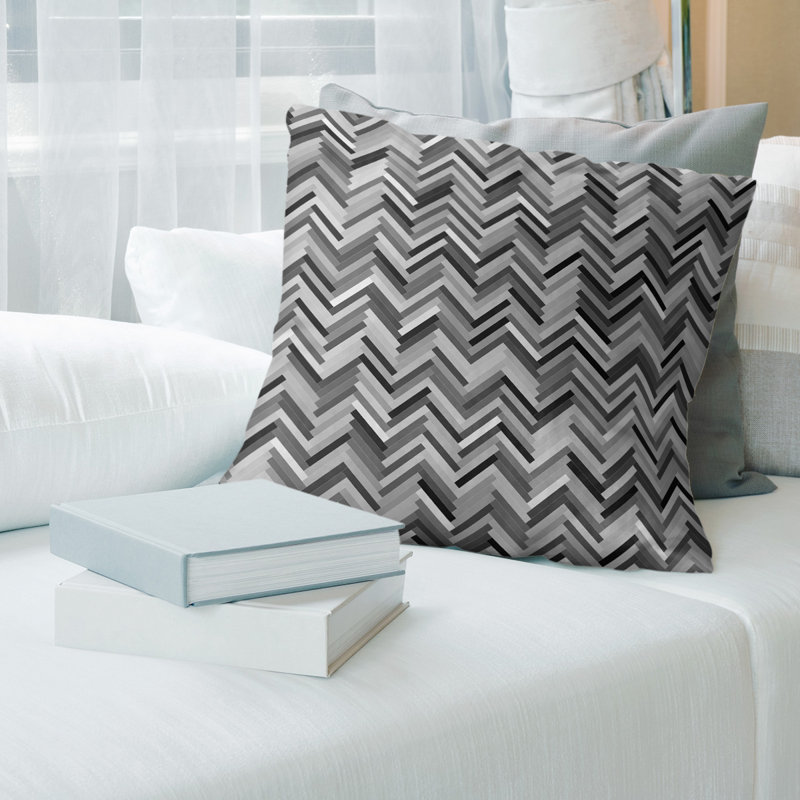 Coussin en suède chevrons, Bourre en polyester, 16 po x 1 po, Noir / blanc