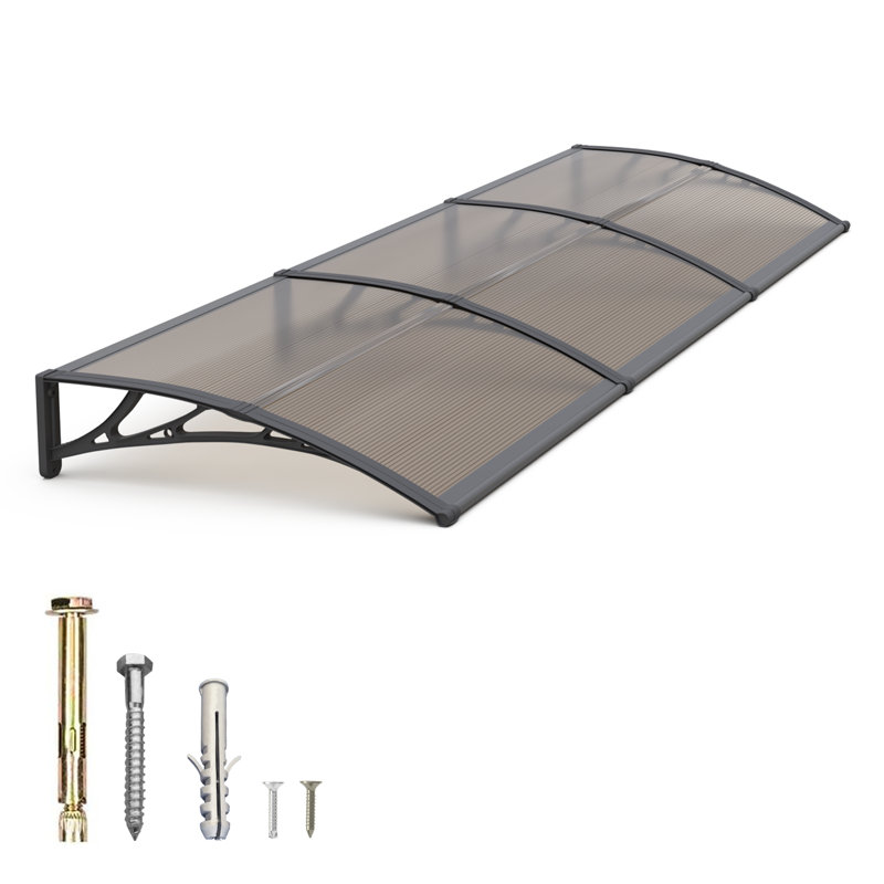 Window Awning Door Canopy Polycarbonate Hollow Sheet with Black ABS Bracket Overhang Exterior Awning for Door Entrance,Patio