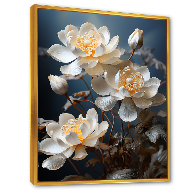 «Lotus Bliss Unveilé I» sur toile, Cadre flottant doré, H 32 po x l 24 po x P 1 po