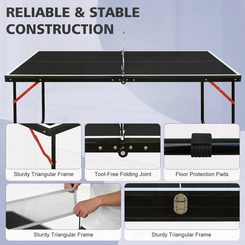 Foldable Table Tennis Table, Suitable Ping Pong Table with Net and 2 Table Tennis Bats Easy to Store
