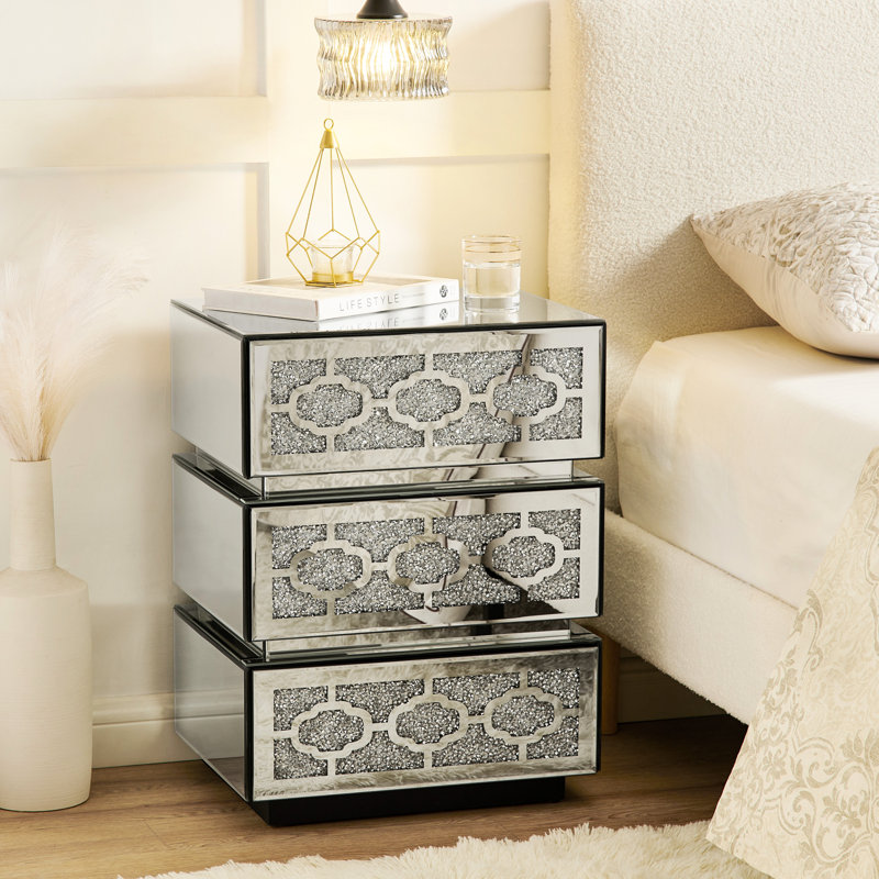 Armoire de chevet à miroir avec 3 tiroirs, décor argenté, pour la chambre à coucher, taille compacte, table de style américain de haute qualité, finition et vestiaire, peu encombrant