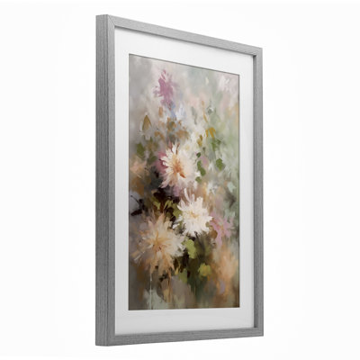 «Faded Pastel Dahlias», reproduction sous verre encadrée, design by Creative Studio