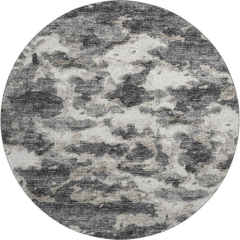 Premium Machine Washable Freixa AMF71 Black Rug, Round 8'