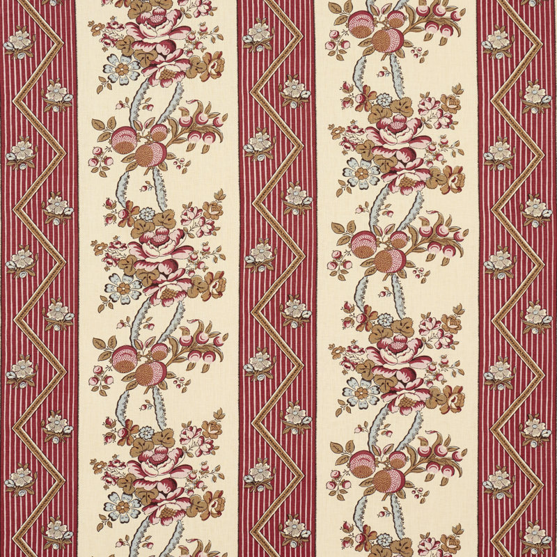 Tissu à rayures florales Sylvain, Rouge