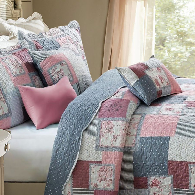 Orosco Polyester Patchwork Bedspread with Pillow Shams, 180 x 240 cm Bedspread - 1 Sham
