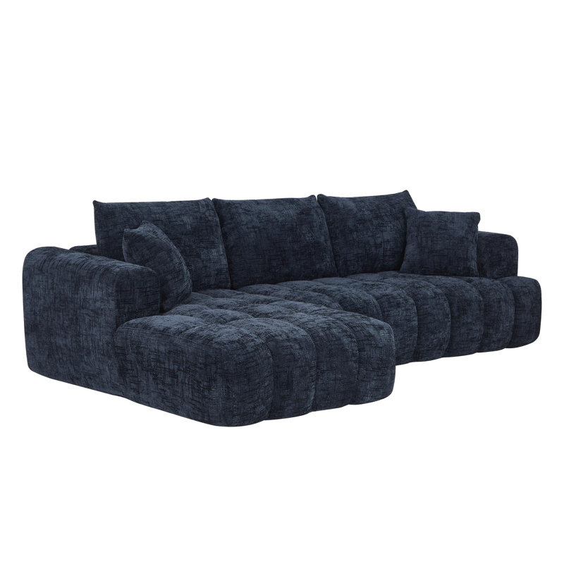 Chenille L-Shape Luxury Sectional Oversized Sofa, Dark Blue Chenille, Left Hand Facing