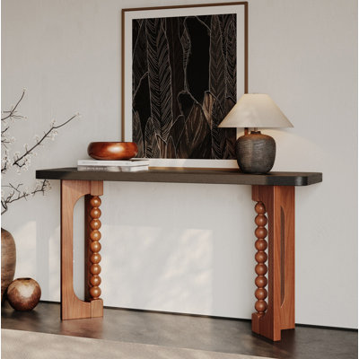 Console 59 po en bois laqué, canapé long et étroit derrière le canapé avec pieds sphériques uniques, table d'appoint moderne pour le couloir et le salon