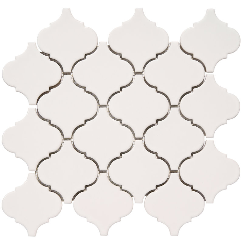 3.3" x 3.4" Porcelain Arabesque Mosaic Floor Use Tile, White