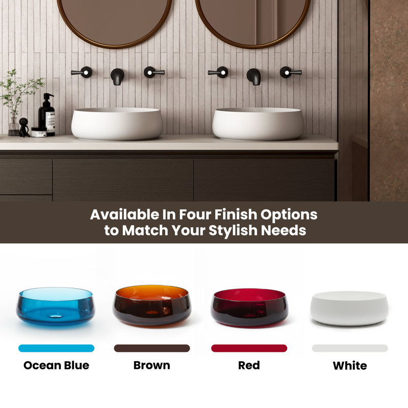 CASAINC Round Solid Surface Resin Bathroom Vessel Sink, Matte White
