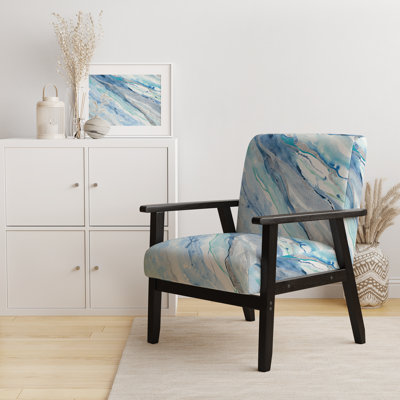 'Hanro - Blue Silver Spring II - Upholstered Modern Lake House Accent Arm Chair