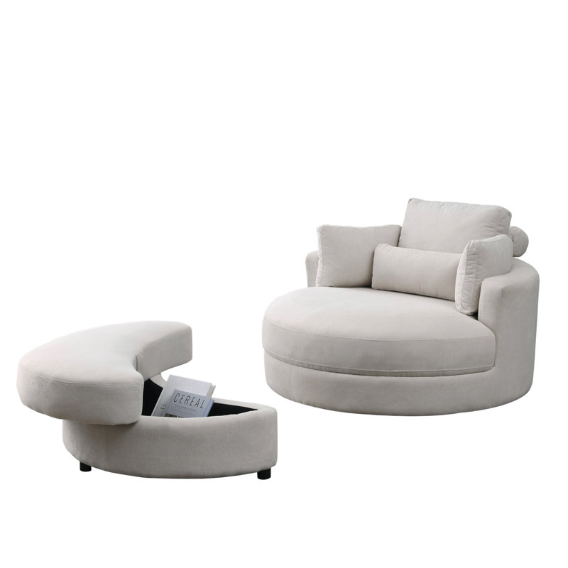Parkview sofa couch, Swivel Accent Barrel Sofa Lounge Club Big Round Chair with Storage Ottoman,sofas,couches, Beige Linen