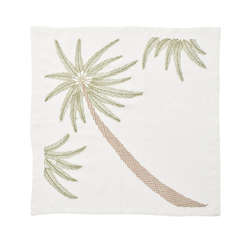 Palm Coast Linen Napkin, White/Green/Gold