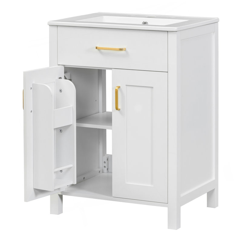 Meuble-lavabo luxueux avec lavabo en céramique et beaucoup de rangement