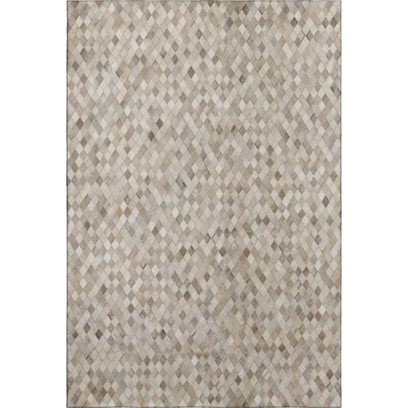 Tapis lavable à motif de losanges beige et gris 9 'x 12' avec protection UV