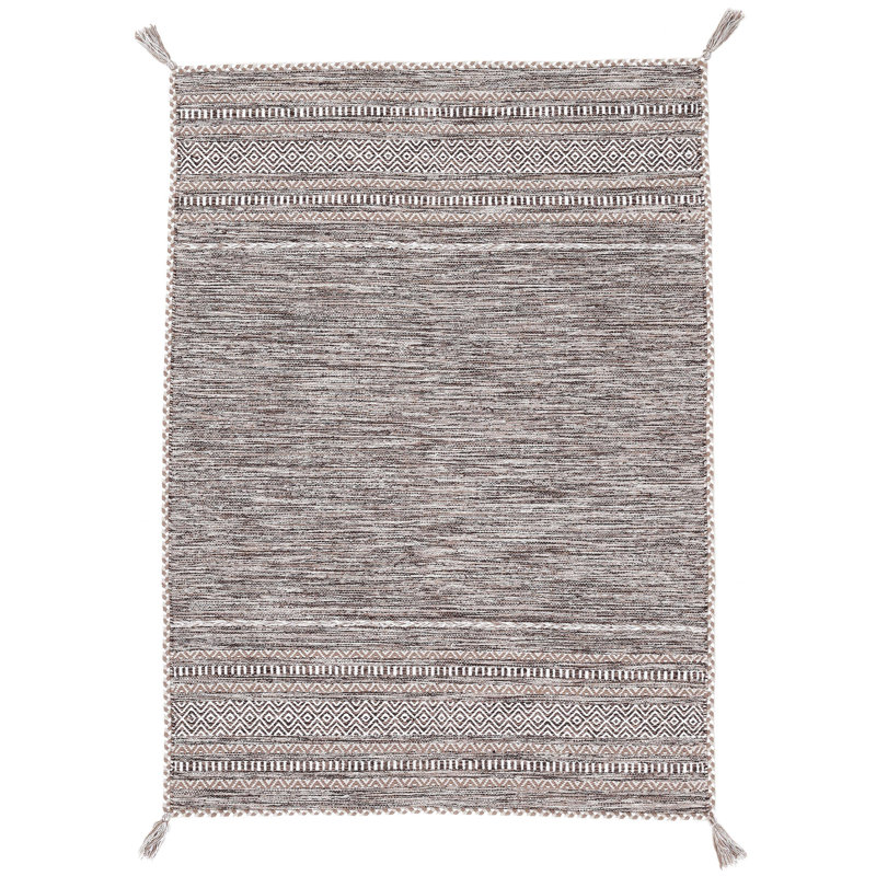 Azizi Striped Hand Woven Cotton Beige Rug, Rectangle 120 x 170cm