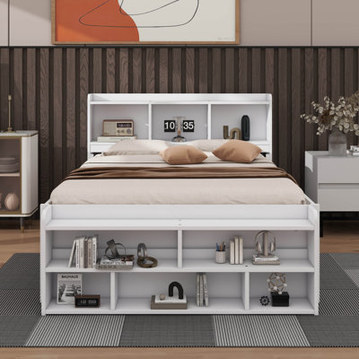Full-Sized Bed  Built-In Bookshelf Headboard, Drawers And End Storage Case