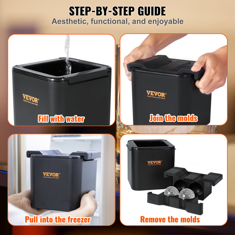 Black Silicone 4-Cavity Clear Ice Ball Maker with Storage Bag