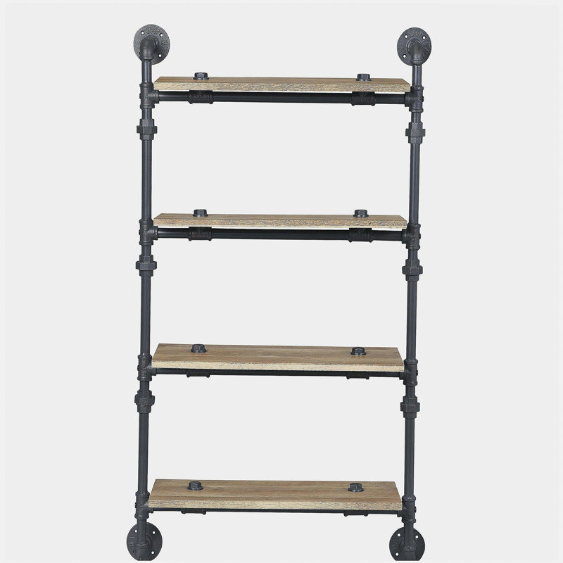 Oak and beach black rectangular four-layer shelf