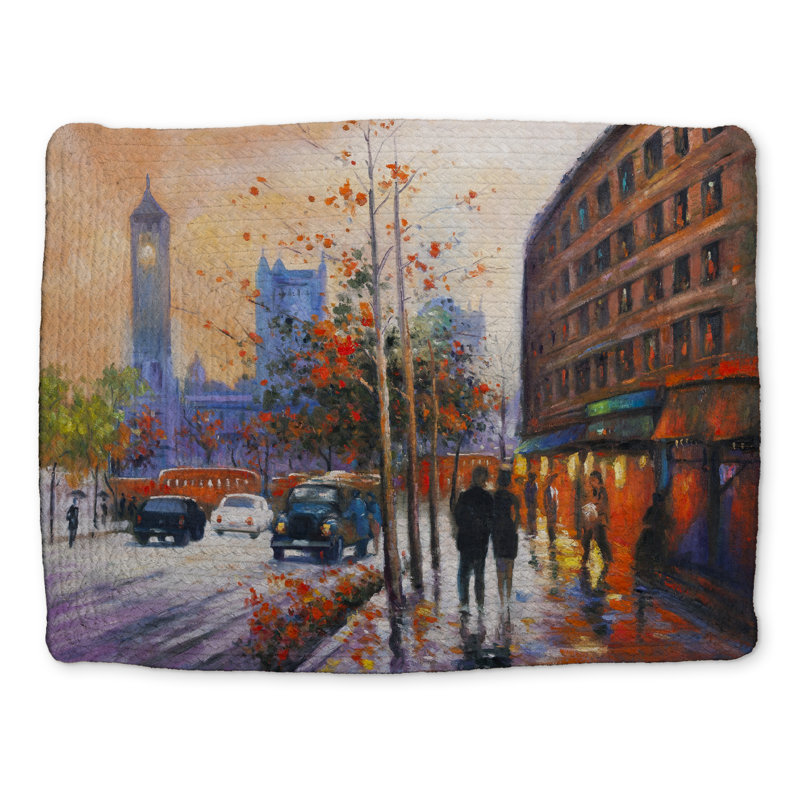 City by Fall Blue Trees Braided Polyester Placemat - Home Decor