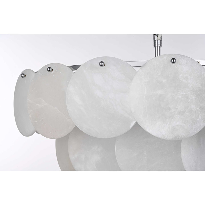 Lustre en albâtre 28 pouces Idamay, H 14 po x l 28 po x P 28 po, Chrome chrome, 14 lumières